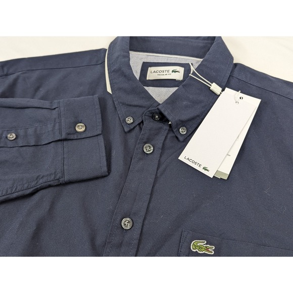 Lacoste Long Sleeve Button Down Shirt Mens XL Blue Dress Casual - Picture 1 of 12